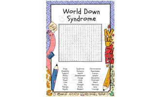 World Down Syndrome word search puzzle worksheet activity