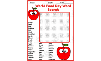 World Food Day Word Search 2rd 3th 4th 5th Grade worksheet activity