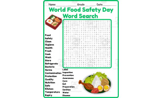 World Food Safety Day Word Search 2nd 3rd 4th 5th Grade Worksheet