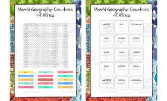 World Geography: Countries of Africa word search, scramble and crosswo