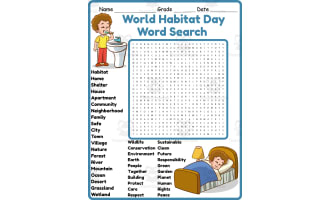 World Habitat Day Word Search 2rd 3th 4th 5th Grade worksheet activity