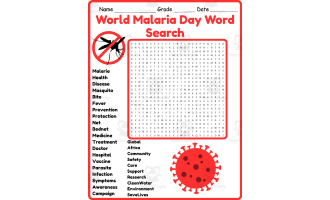 World Malaria Day Word Search 2nd 3rd 4th 5th Grade Worksheet Activity