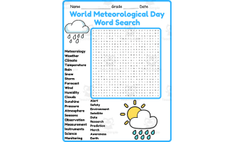World Meteorological Day Word Search 2nd 3rd 4th 5th Grade Worksheet