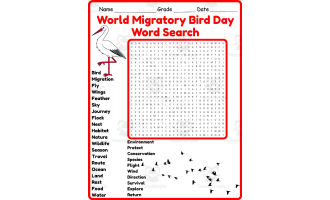 World Migratory Bird Day Word Search 2nd 3rd 4th 5th Grade Worksheet