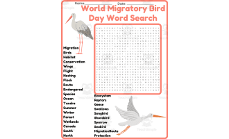 World Migratory Bird Day Word Search Puzzle Worksheet (3rd, 4th & 6th