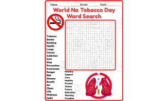 World No Tobacco Day Word Search 2nd 3rd 4th 5th Grade Worksheet