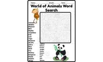 World of animals Word Search 2nd 3rd 4th 5th Grade Worksheet Activity