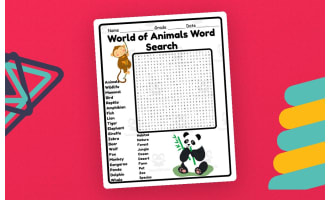 World of animals Word Search 2nd 3rd 4th 5th Grade Worksheet Activity