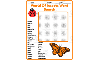 World Of Insects Word Search 2nd 3rd 4th 5th Grade Worksheet Activity