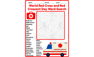 World Red Cross and Red Crescent Day Word Search 2nd 3rd 4th 5th Grade