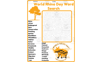 World Rhino Day Word Search Puzzle Worksheet Activity (3rd, 4th & 6th