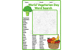 World Vegetarian Day Word Search 2rd 3th 4th 5th Grade worksheet activ