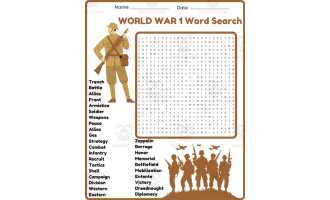 WORLD WAR 1 Word Search Puzzle Worksheet Activity - 5th, 6th, 7th, 8th