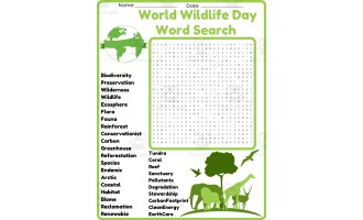 World Wildlife Day Word Search Puzzle Worksheet Activity