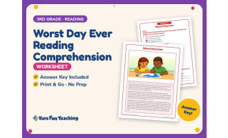 Worst Day Ever Reading Comprehension Worksheet – 3rd Grade Practice