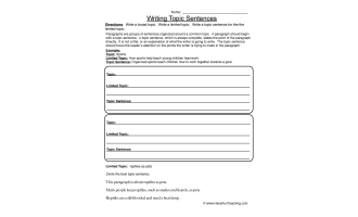 Writing Topic Sentences Worksheet