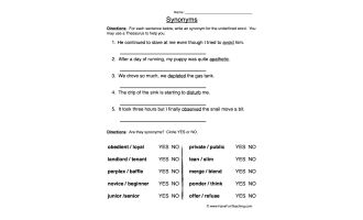 Writing with Synonyms Worksheet