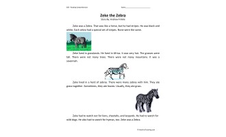 Zeke the Zebra Reading Comprehension Worksheet