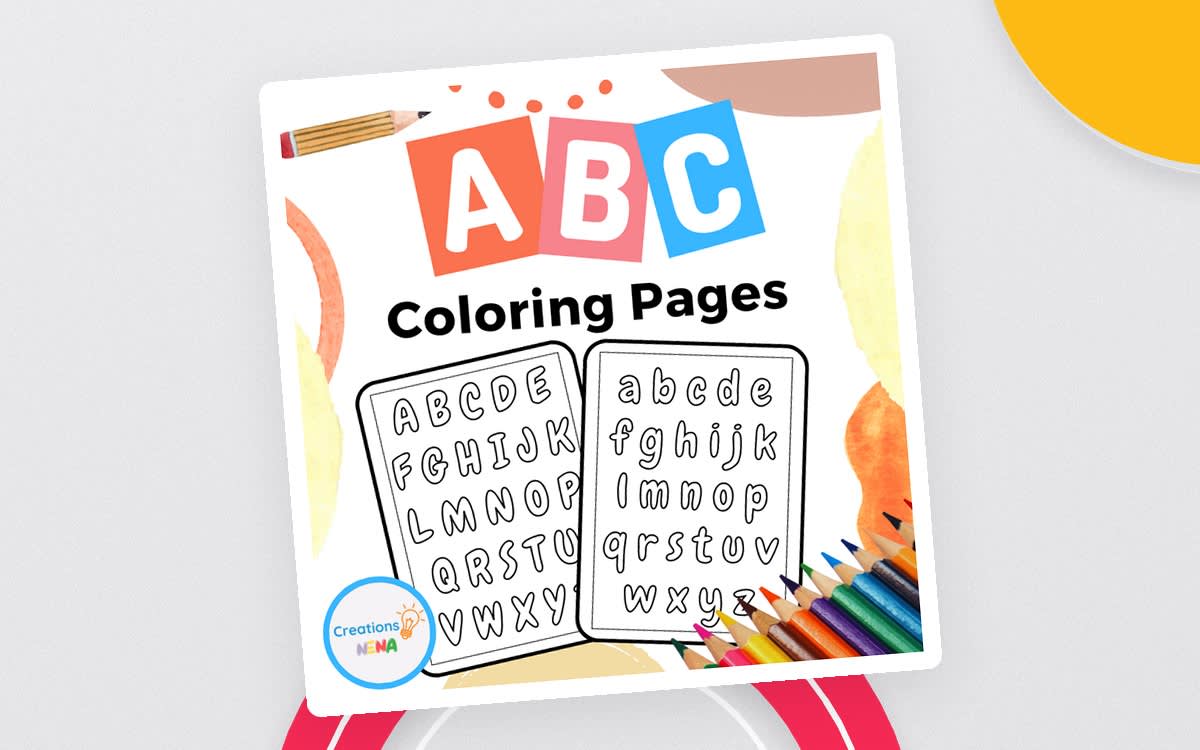 Uppercase and Lowercase Alphabet Coloring Pages resource preview on a decorative background.