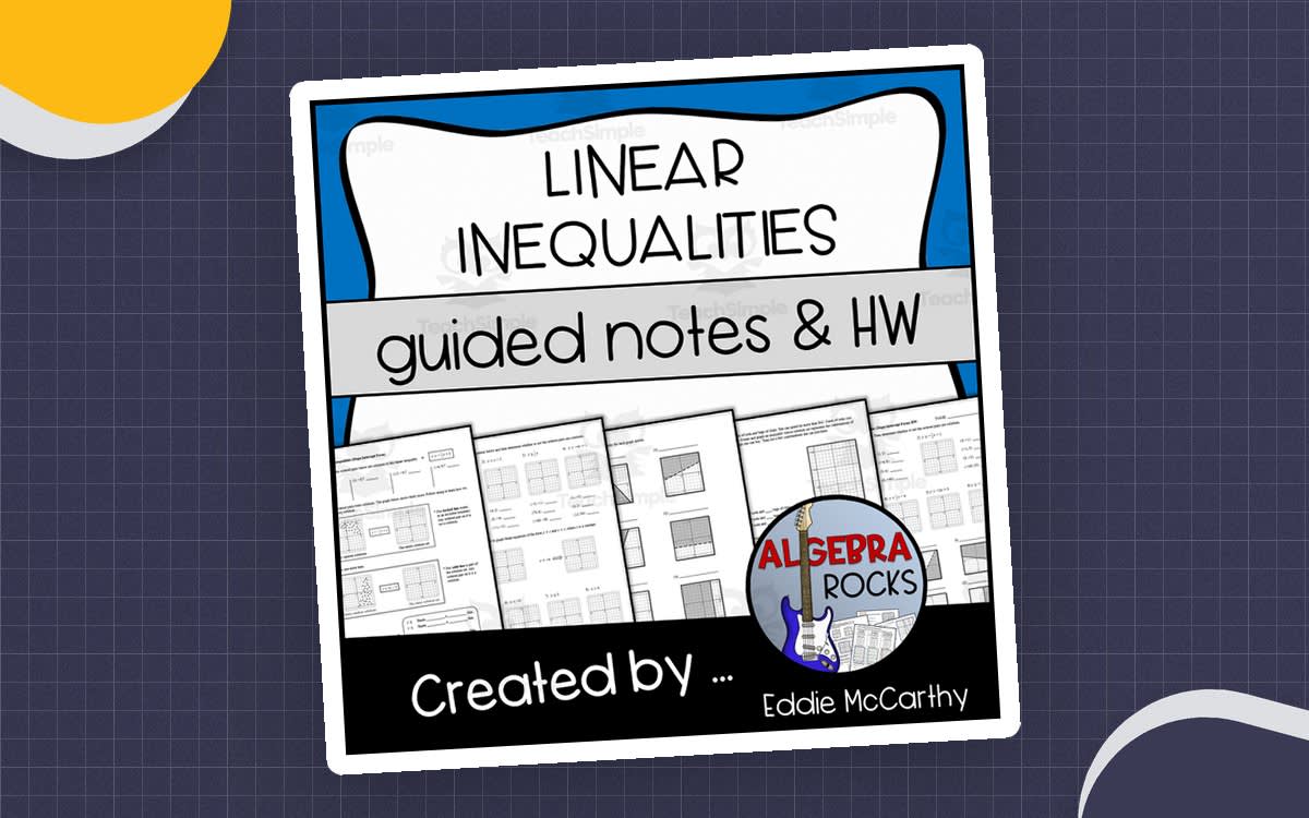 Graphing Linear Inequalities — Guided Notes & Homework resource preview on a decorative background.
