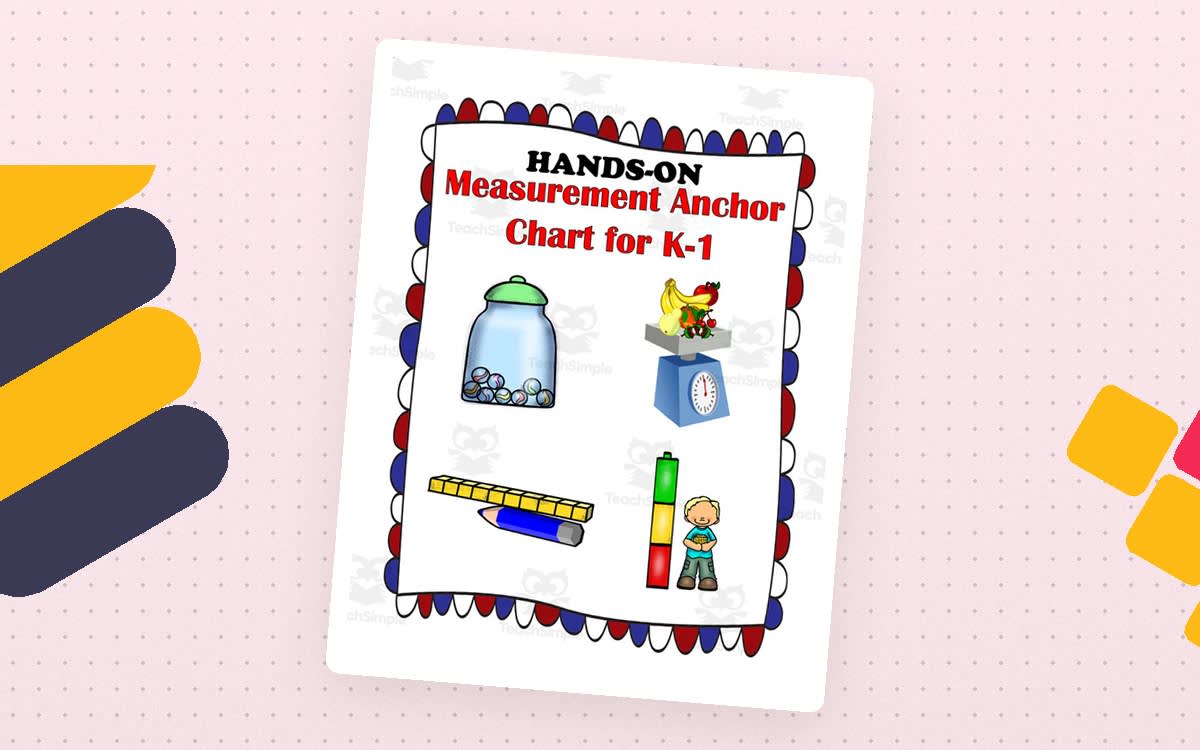 Measurement anchor chart cover with a jar, scale, length model and height illustration.