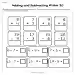 Adding and Subtracting Within 20 Worksheet
