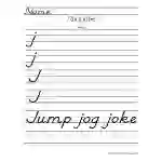 Letter J D'Nealian Style Handwriting Practice Worksheet