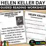 Middle School Guided Reading Worksheet for by Helen Keller