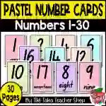 Pastel Number Cards - Number Posters 1 to 30 - Classroom Decor