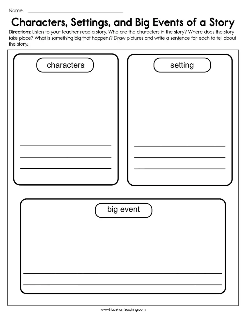 Identifying story elements: character, setting, problem and solution   Problem and solution, Story elements, Characters setting problem solution