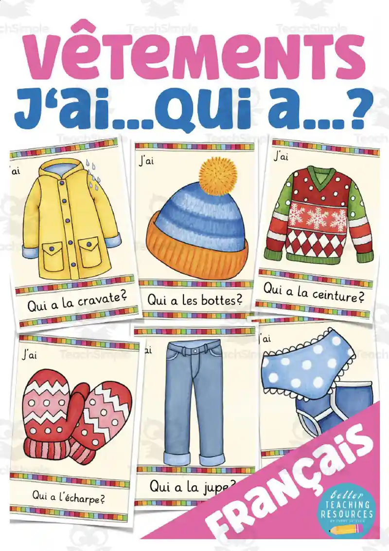 French: I have Who has? Game - Clothes Vocabulary by Teach Simple