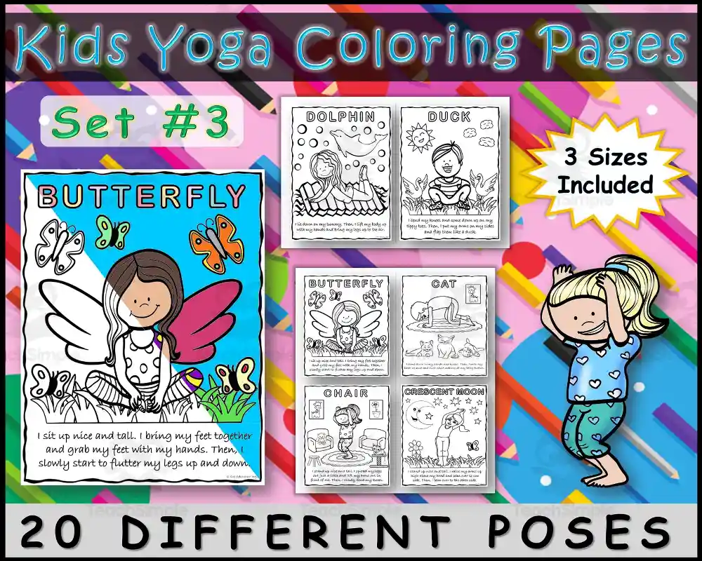 Kids Yoga Pose Coloring Pages Set #3 by Teach Simple