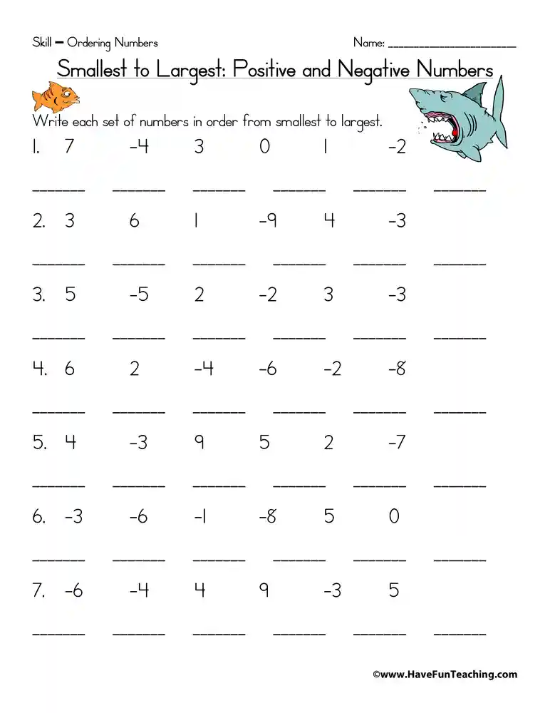 Negative and Positive Numbers: Worksheets and Activities