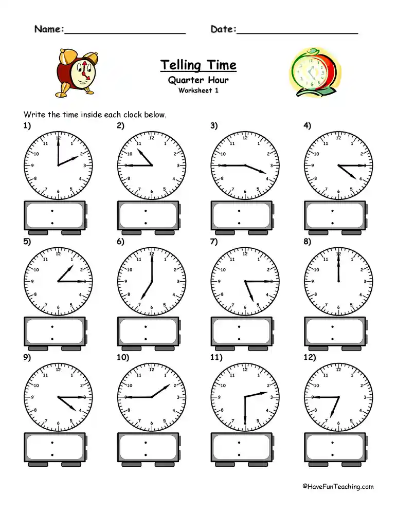 Time Worksheets  Time Worksheets for Learning to Tell Time