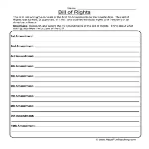 Bill of Rights Worksheet by Teach Simple