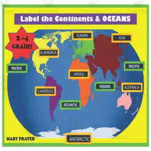 Label the Continents + Oceans Activity by Teach Simple