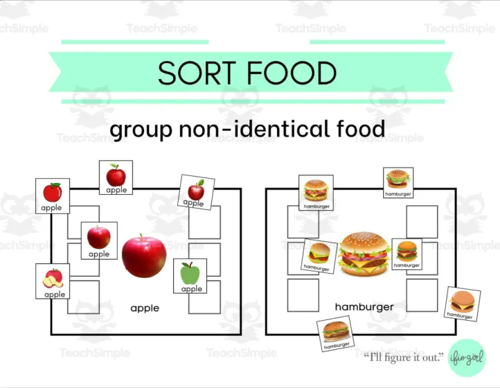 An educational teaching resource from IFIO girl - I'll Figure It Out entitled Food - sorting non-identical food downloadable at Teach Simple.
