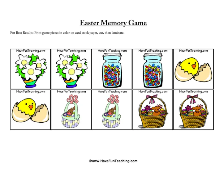 An educational teaching resource from Have Fun Teaching entitled Easter Memory Game downloadable at Teach Simple.