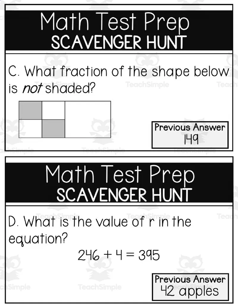 An educational teaching resource from That One Cheerful Classroom entitled 3rd Grade Math Test Prep Scavenger Hunt downloadable at Teach Simple.