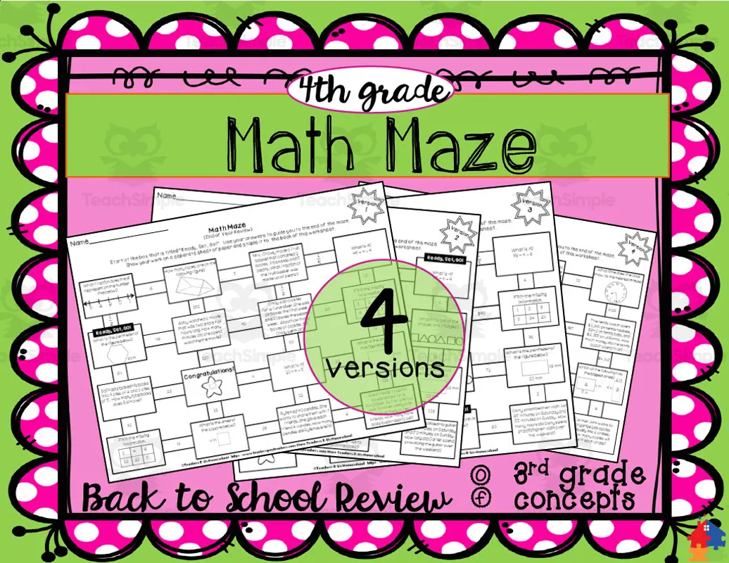 4th Grade Math Maze | Back to School Review by Teach Simple