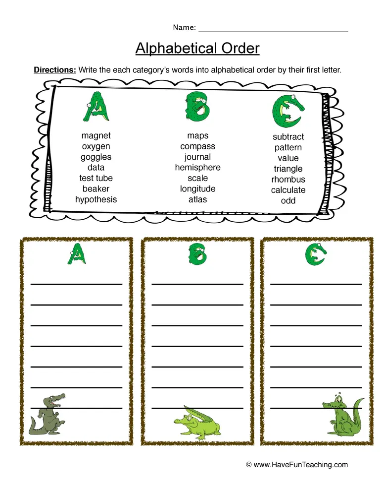 An educational teaching resource from Have Fun Teaching entitled ABC Order Worksheet downloadable at Teach Simple.