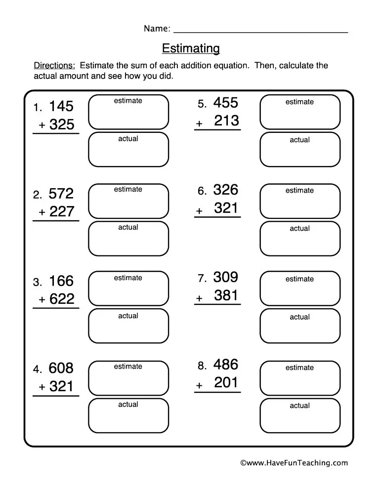 Adding and Estimation Worksheet by Teach Simple