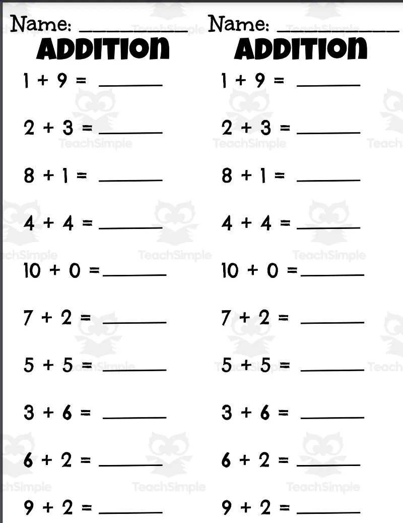 Addition and Subtraction Math Slips by Teach Simple