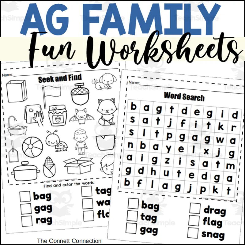 AG Word Family Fun Worksheets by Teach Simple