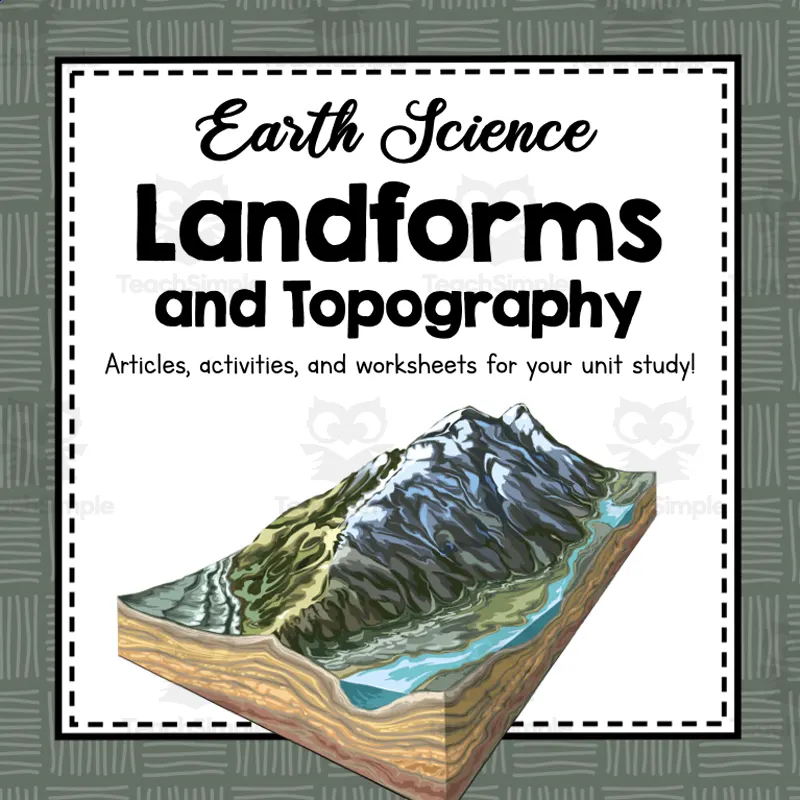 An educational teaching resource from Simply Schoolgirl entitled All About Landforms and Topography | Earth Science Unit downloadable at Teach Simple.