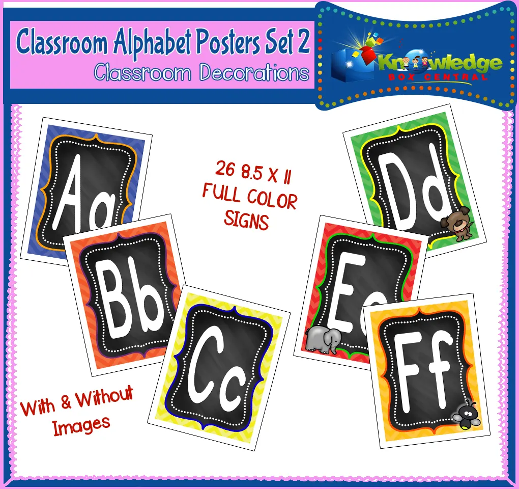 An educational teaching resource from Knowledge Box Central entitled Alphabet Posters Set 2 - Classroom Decorations - EBOOK downloadable at Teach Simple.