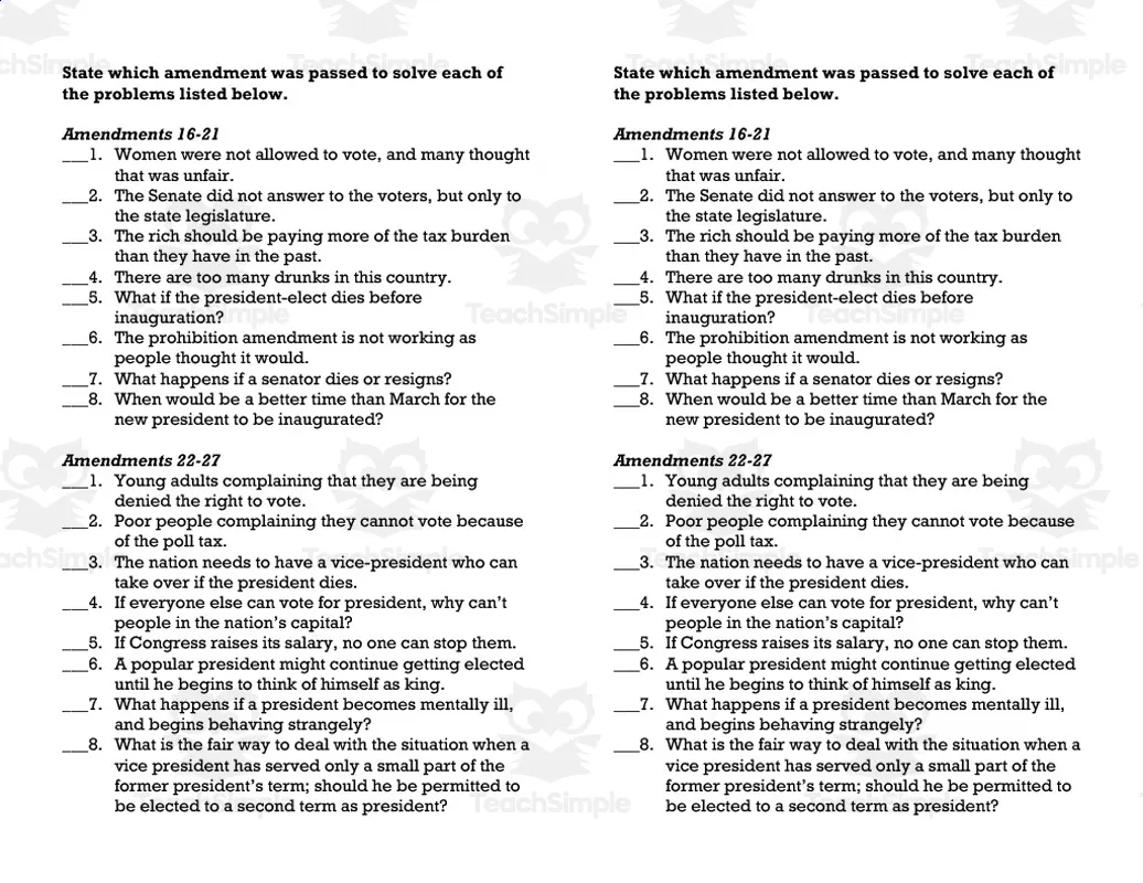 Amendments 1127 Worksheet