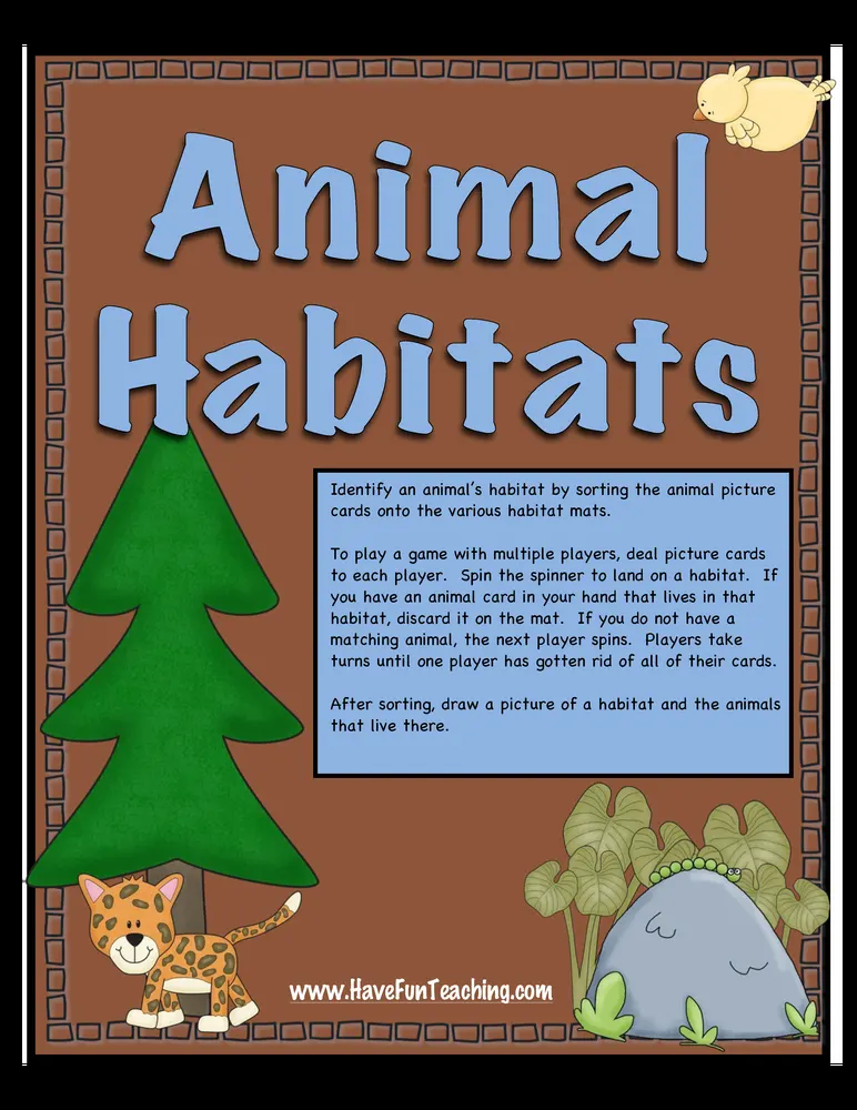 An educational teaching resource from Have Fun Teaching entitled Animal Habitats Activity - Freshwater, Grasslands, Forest, Ocean downloadable at Teach Simple.