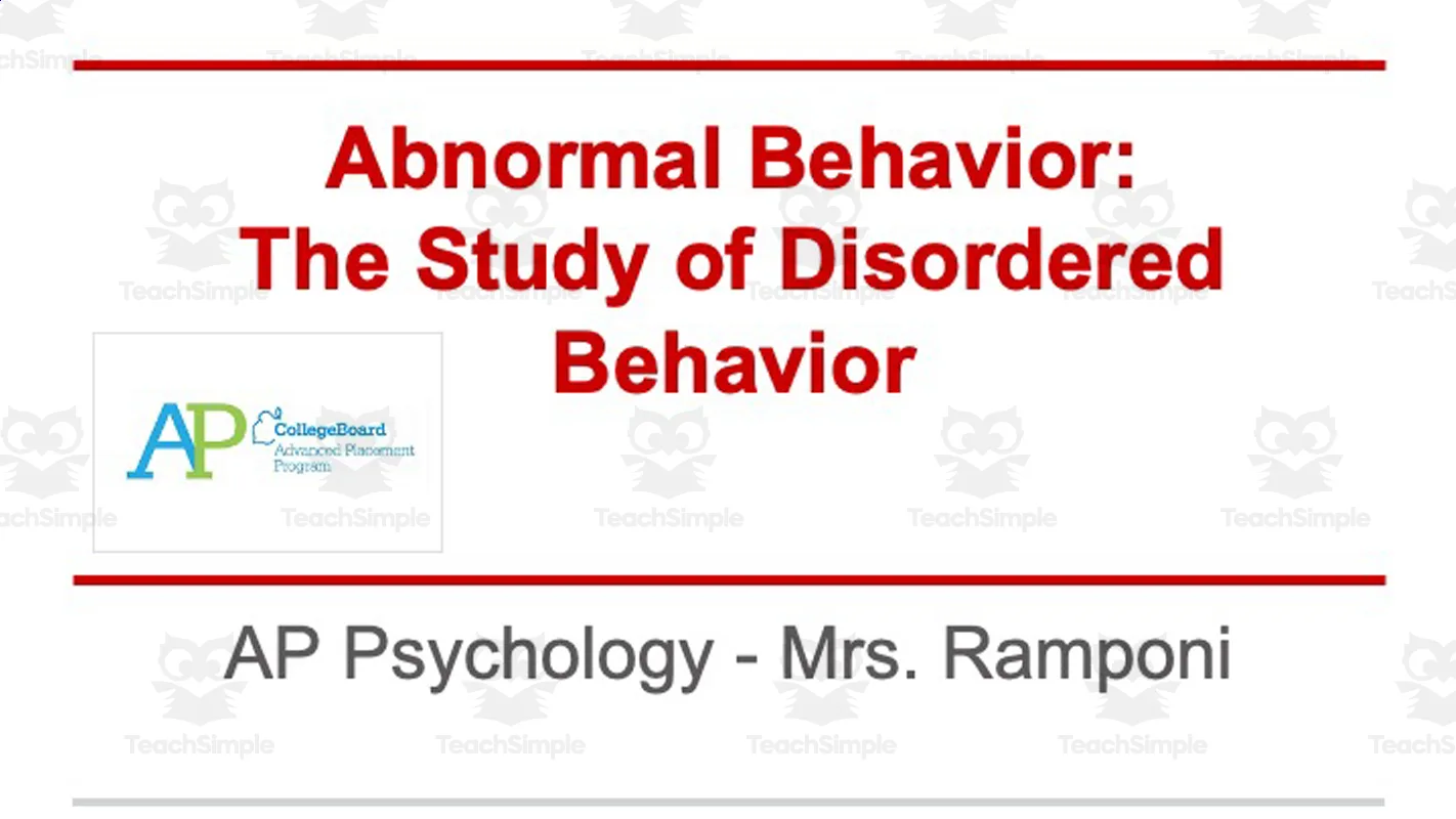 An educational teaching resource from Skinner's Box entitled AP Psychology Unit Slides: Abnormal Behavior downloadable at Teach Simple.