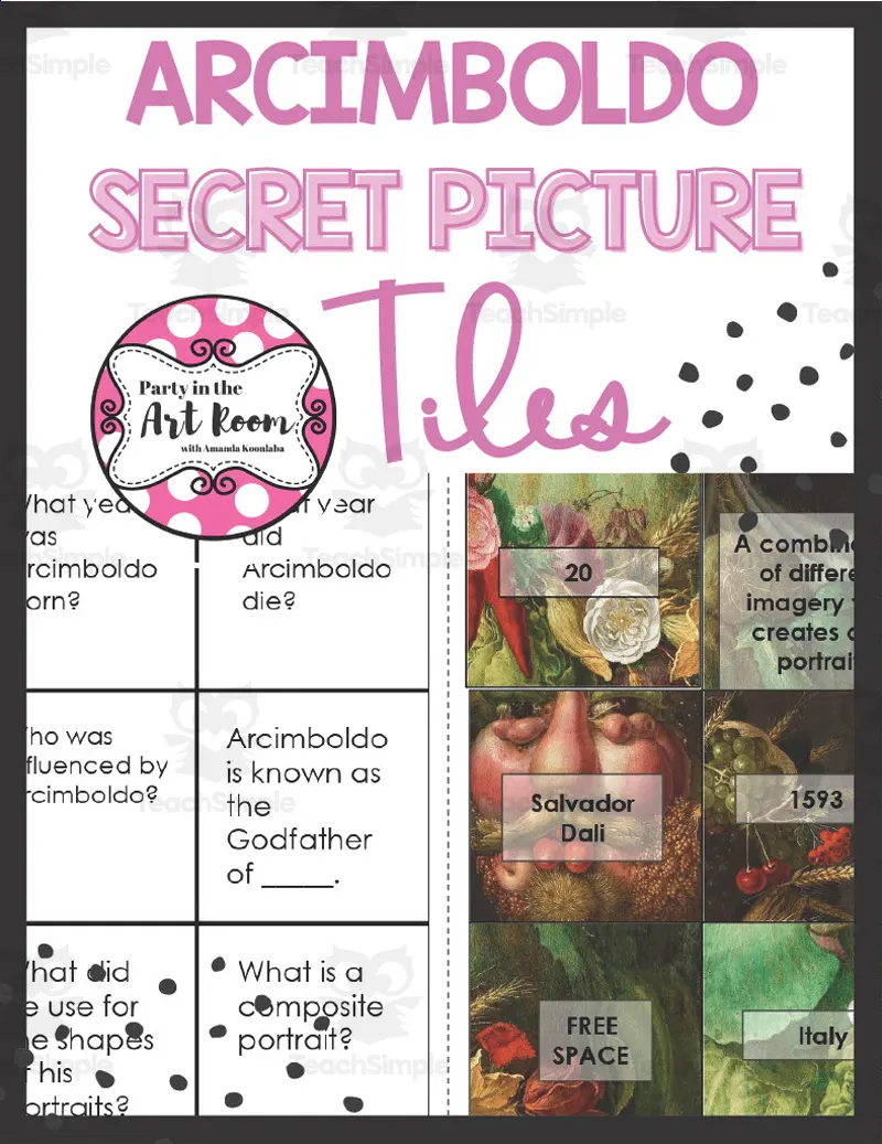 An educational teaching resource from Party in the Art Room - Arts & Crafts for Kids | Arts Integration entitled Arcimboldo Secret Picture Tiles downloadable at Teach Simple.